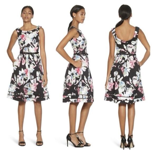 White House Black Market Dresses & Skirts - White House Black Market WHBM Fallie Firl A Line Black Floral Midi Dress 2